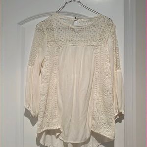 Knox Rose—-Cream lace and gauze boho top